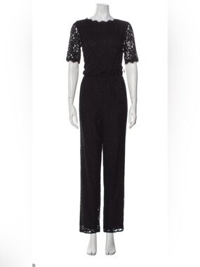 Diane Von Furstenberg Black Lace Short-Sleeve Jumpsuit